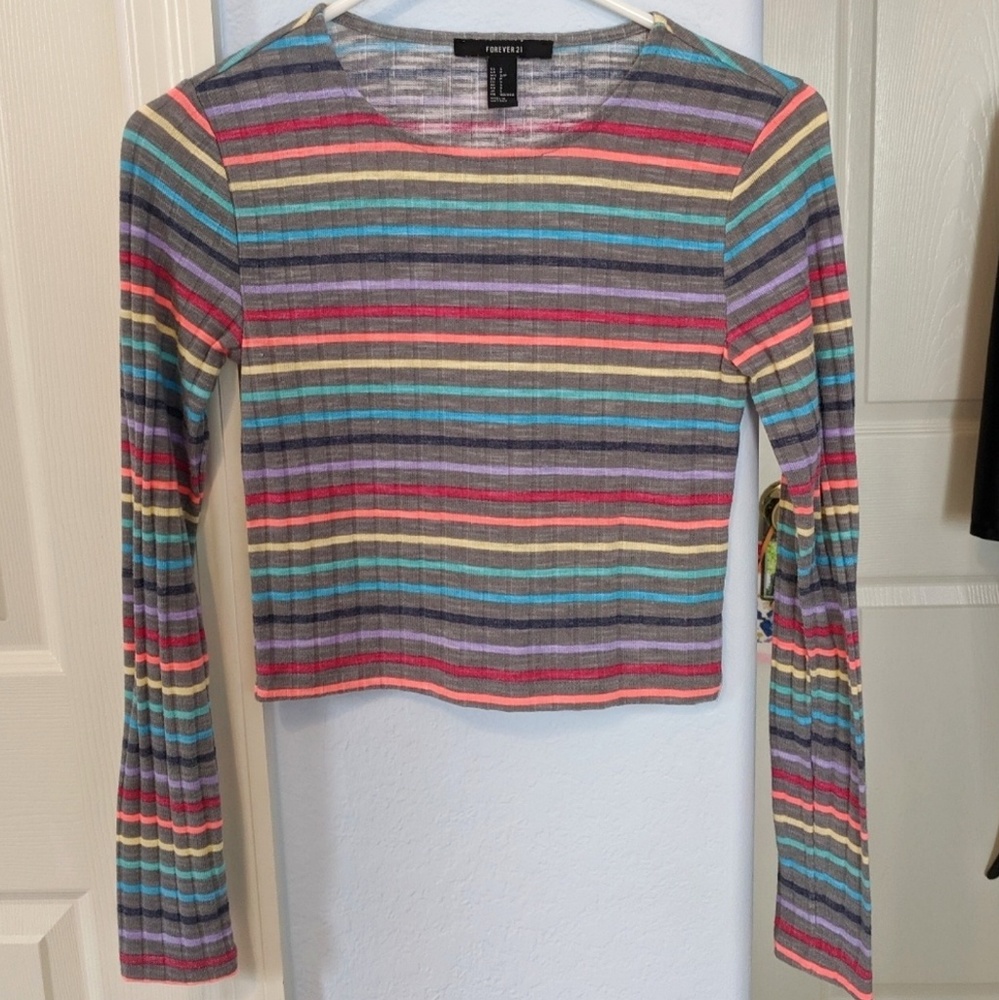 Forever 21 Rainbow Long Sleeve Crop Top